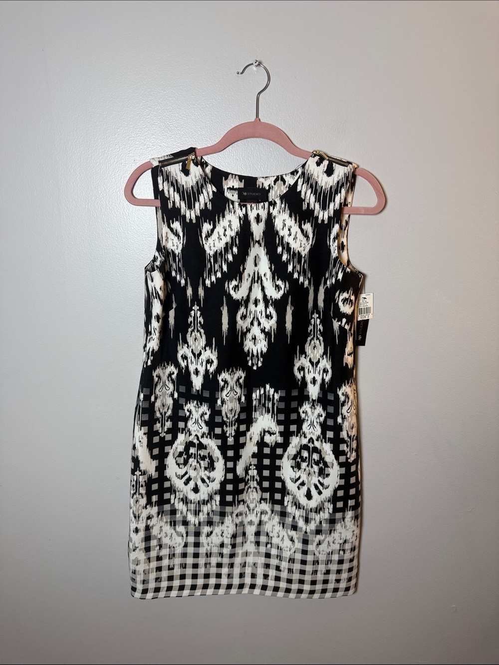 AB Studio Black and White Sleeveless Patterned Sheath Dress Size 2 NEW!